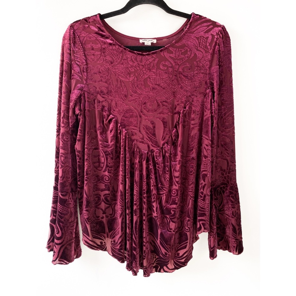 Ultra Pink Womens Velvet Burnout Blouse M Bell‎ Sleeve Fairy Whimsigoth Y2K
